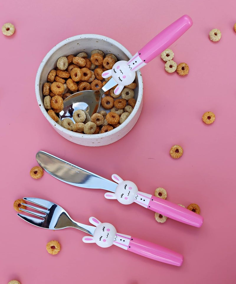 Exzact Children Flatware Pink Rabbit 6pcs Stainless Steel, Kids Silverware Toddler Utensils - BPA Free, Dishwasher Safe, 24M+ - Image 5